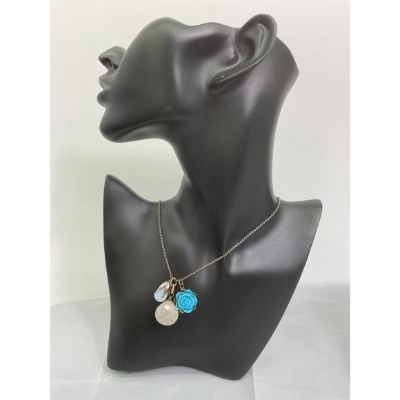 Silver Tone Necklace With Rose & Stone Charms - Picture 1 of 5